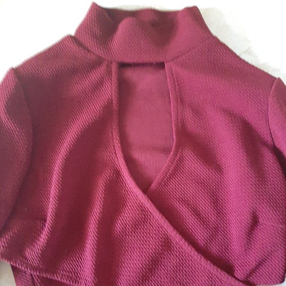 UK2LA maroon crop top long sleeve size XS Highneck - Picture 5 of 7